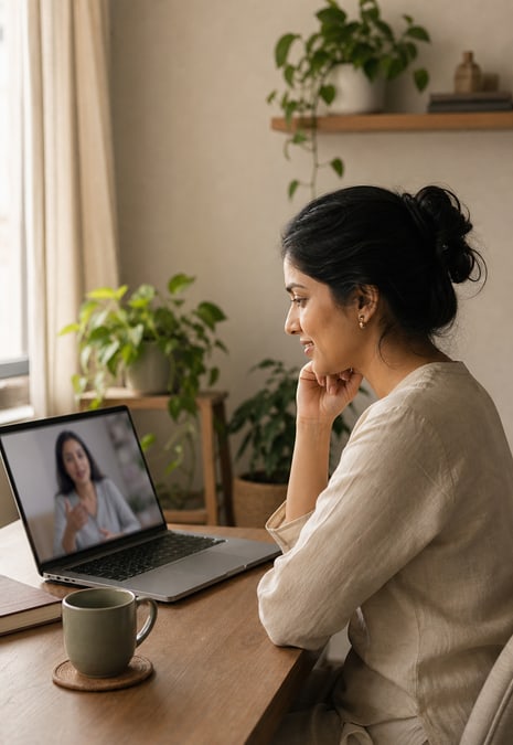Indian client joining an online counseling session